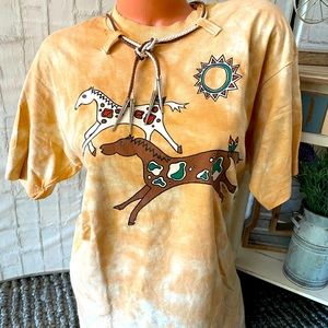 Buffalo Billie's Wild West ARTWEAR  Tie-Dye Horses T-Shirt Sz L NWOT!
